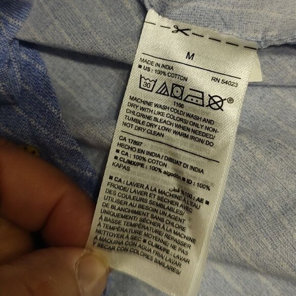 OLD NAVY  Button Up Shirt M The Classic  Blue Striped Avocado Pineapple - Picture 10 of 10